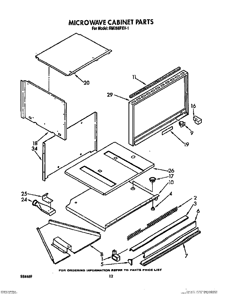 MICROWAVE CABINET, LITERATURE AND OPTIONAL Diagram and Parts List for RM286PXV1  Whirlpool Microwave Oven Combo