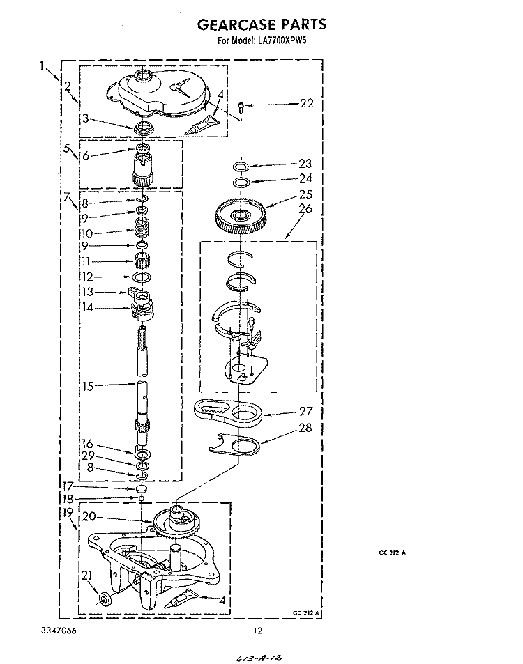 GEARCASE Diagram and Parts List for LA7700XPW5  Whirlpool Washer