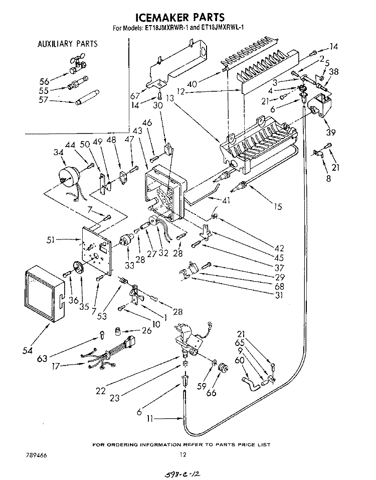 ICE MAKER , NOT ILLUSTRATED AND OPTIONAL Diagram and Parts List for ET18JMXRWR1  Whirlpool Refrigerator