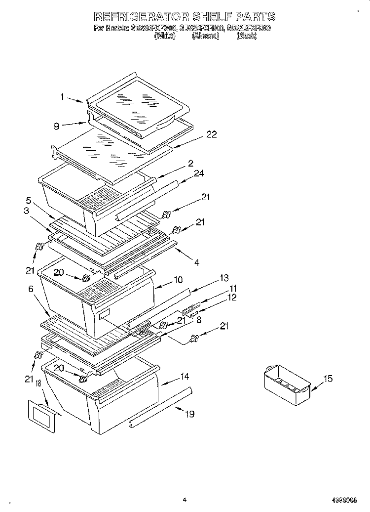 REFRIGERATOR SHELF Diagram and Parts List for GD22DFXFB00  Whirlpool Refrigerator