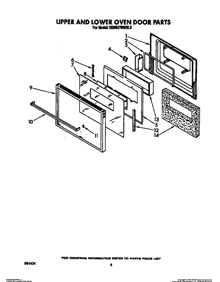 UPPER AND LOWER OVEN DOOR Diagram and Parts List for KEBS276WBL0  KitchenAid Wall Oven
