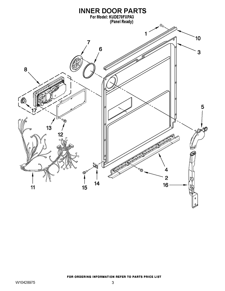 INNER DOOR PARTS Diagram and Parts List for KUDE70FXPA3  KitchenAid Dishwasher