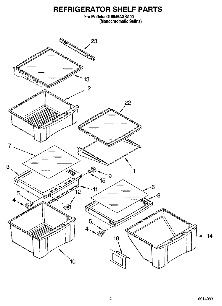 REFRIGERATOR SHELF PARTS Diagram and Parts List for GD5NVAXSA00  Whirlpool Refrigerator