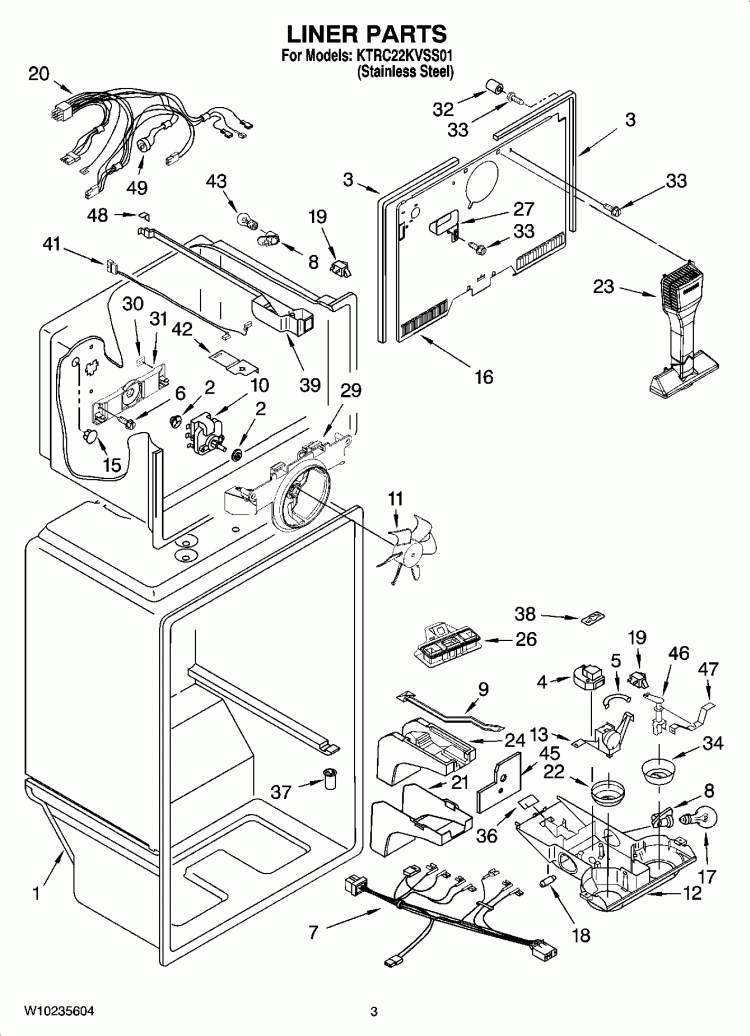 LINER PARTS Diagram and Parts List for KTRC22KVSS01  KitchenAid Refrigerator