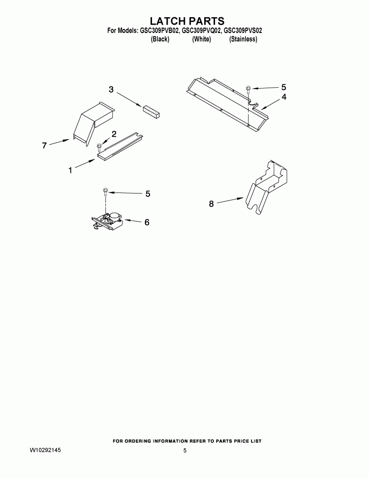 LATCH PARTS Diagram and Parts List for GSC309PVS02  Whirlpool Microwave Oven Combo