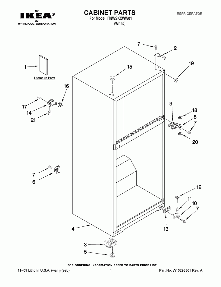 CABINET PARTS Diagram and Parts List for IT8WSKXWW01  Whirlpool Refrigerator
