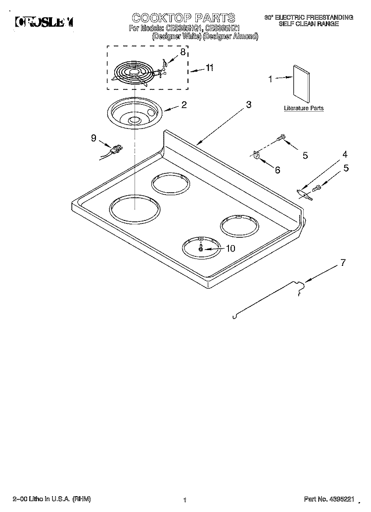 COOKTOP, LITERATURE Diagram and Parts List for CES365HQ1  Whirlpool Range