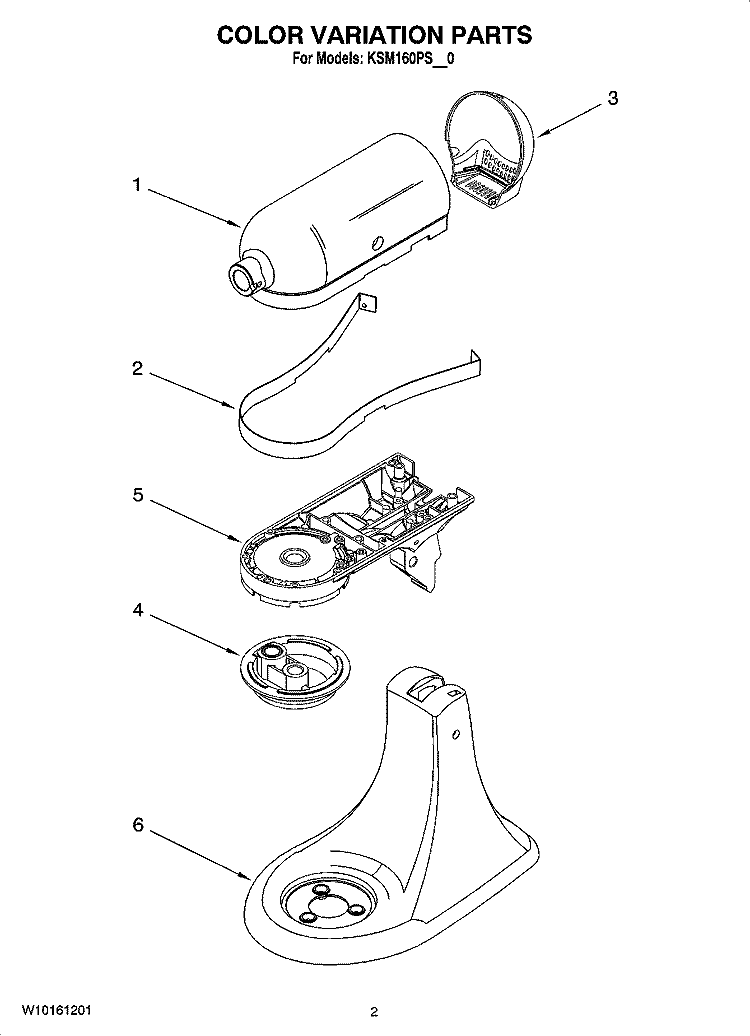 COLOR VARIATION PARTS Diagram and Parts List for KSM160PSMC0  KitchenAid Mixer