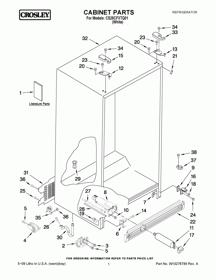 CABINET PARTS Diagram and Parts List for CS25CFXTQ01  Crosley Refrigerator