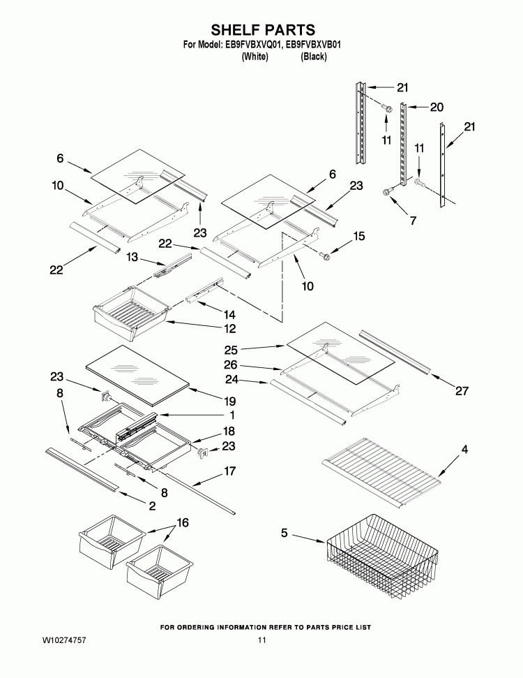 SHELF PARTS Diagram and Parts List for EB9FVBXVQ01  Whirlpool Refrigerator