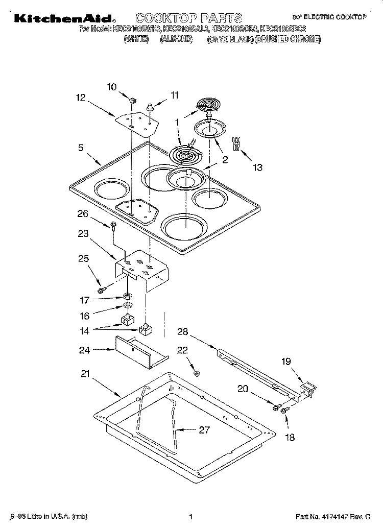 SECTION Diagram and Parts List for KECS100SOB3  KitchenAid Cooktop