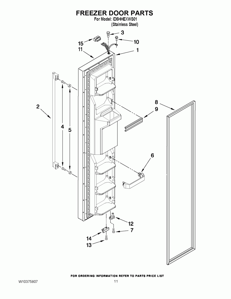 FREEZER DOOR PARTS Diagram and Parts List for ID5HHEXWS01  Whirlpool Refrigerator