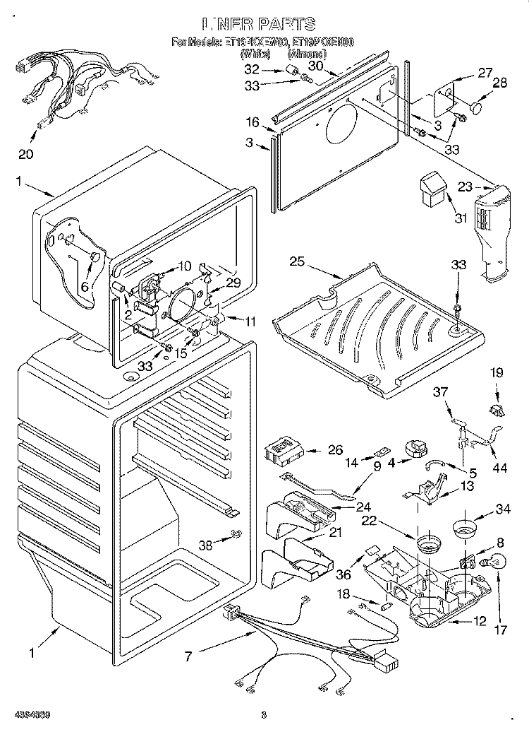 LINER Diagram and Parts List for ET19PKXEN00  Whirlpool Refrigerator