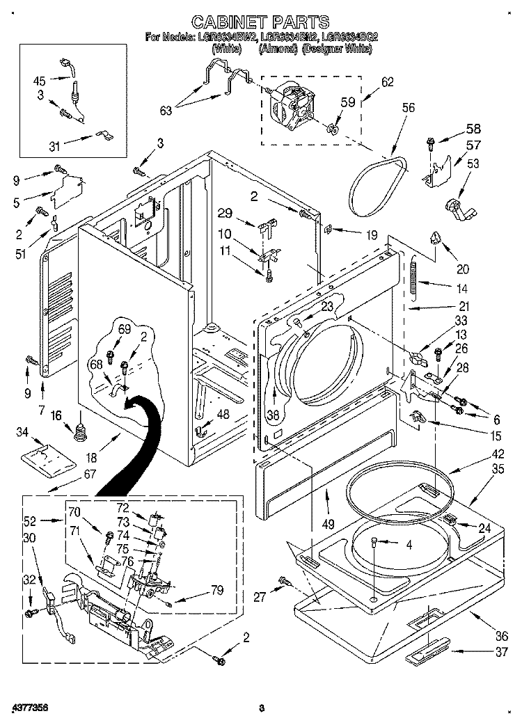 CABINET Diagram and Parts List for LGR6634BQ2  Whirlpool Dryer