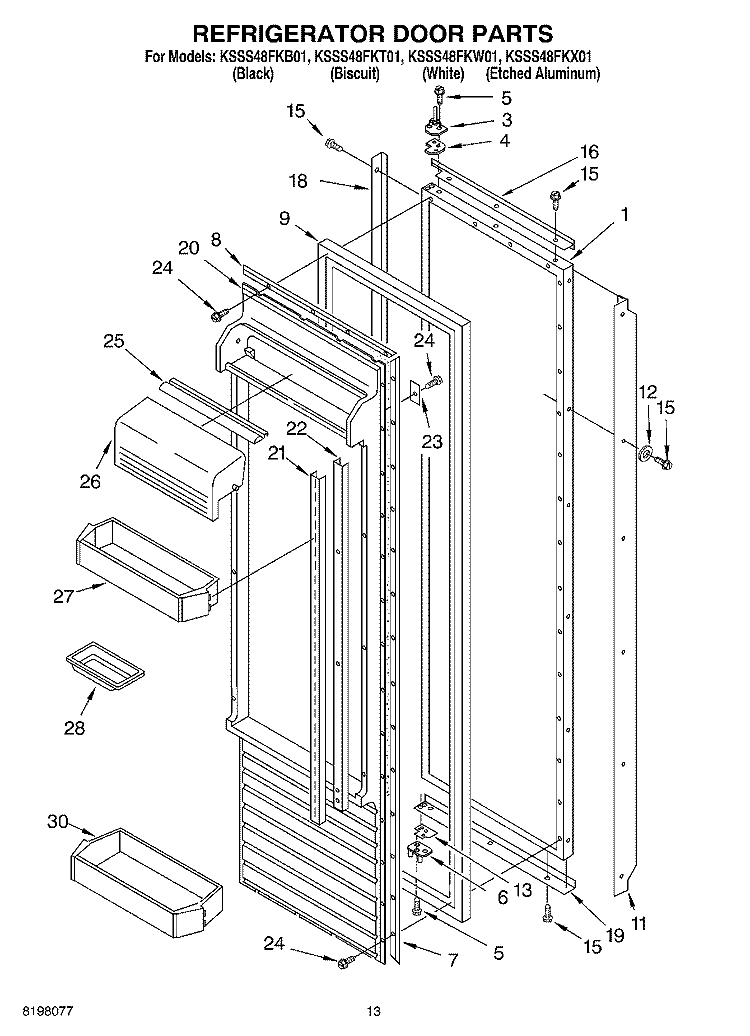 REFRIGERATOR DOOR Diagram and Parts List for KSSS48FKW01  KitchenAid Refrigerator