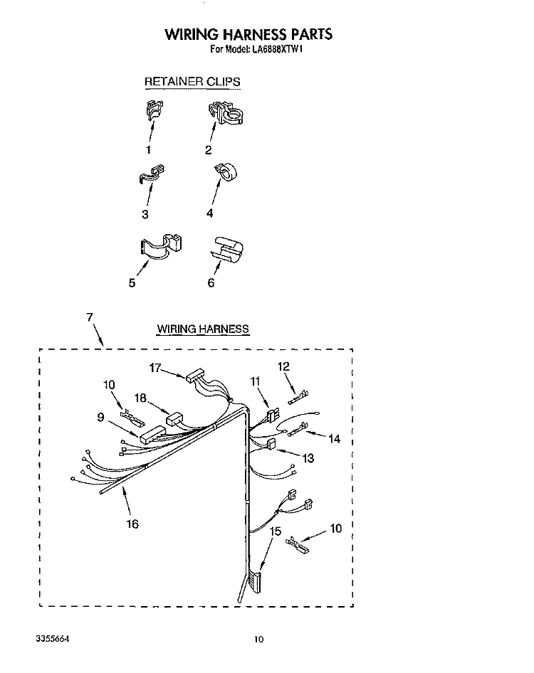 WIRING HARNESS Diagram and Parts List for LA6888XTG1  Whirlpool Washer