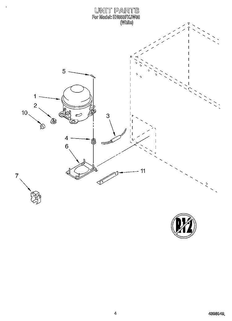 SECTION Diagram and Parts List for EH050FXJW00  Whirlpool Freezer
