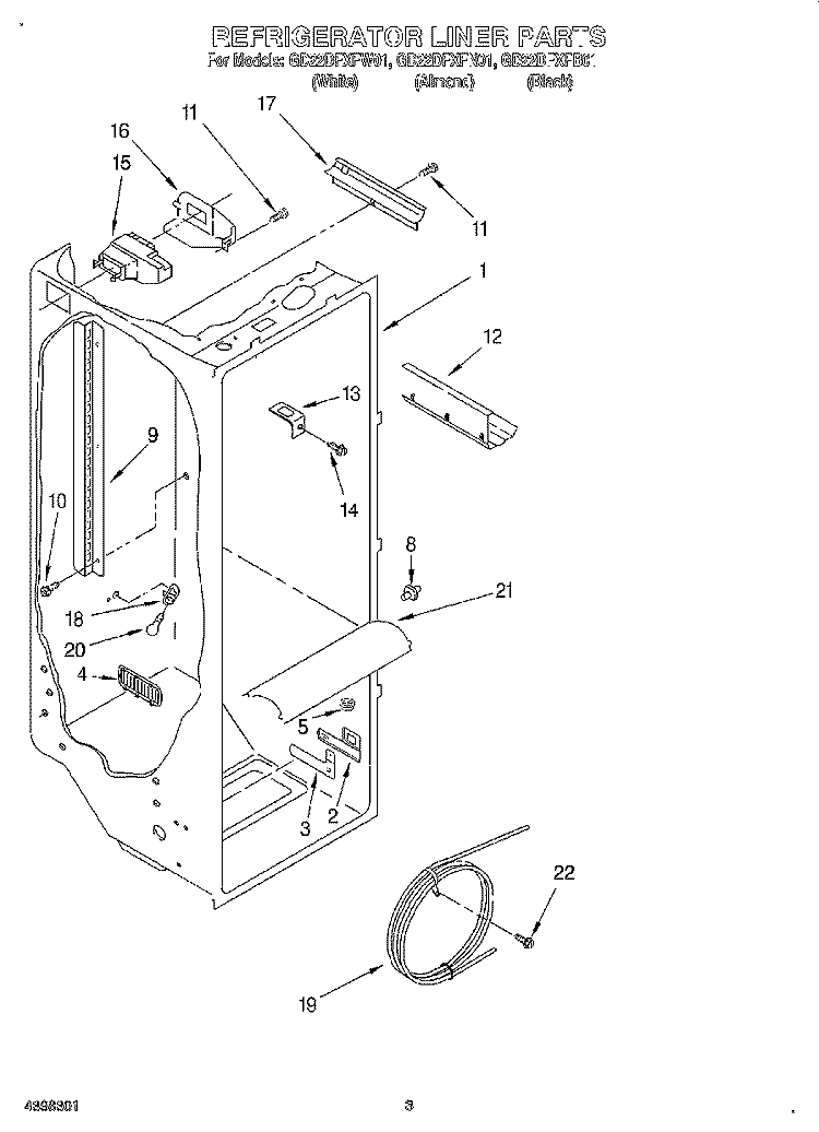 REFRIGERATOR LINER Diagram and Parts List for GD22DFXFB01  Whirlpool Refrigerator