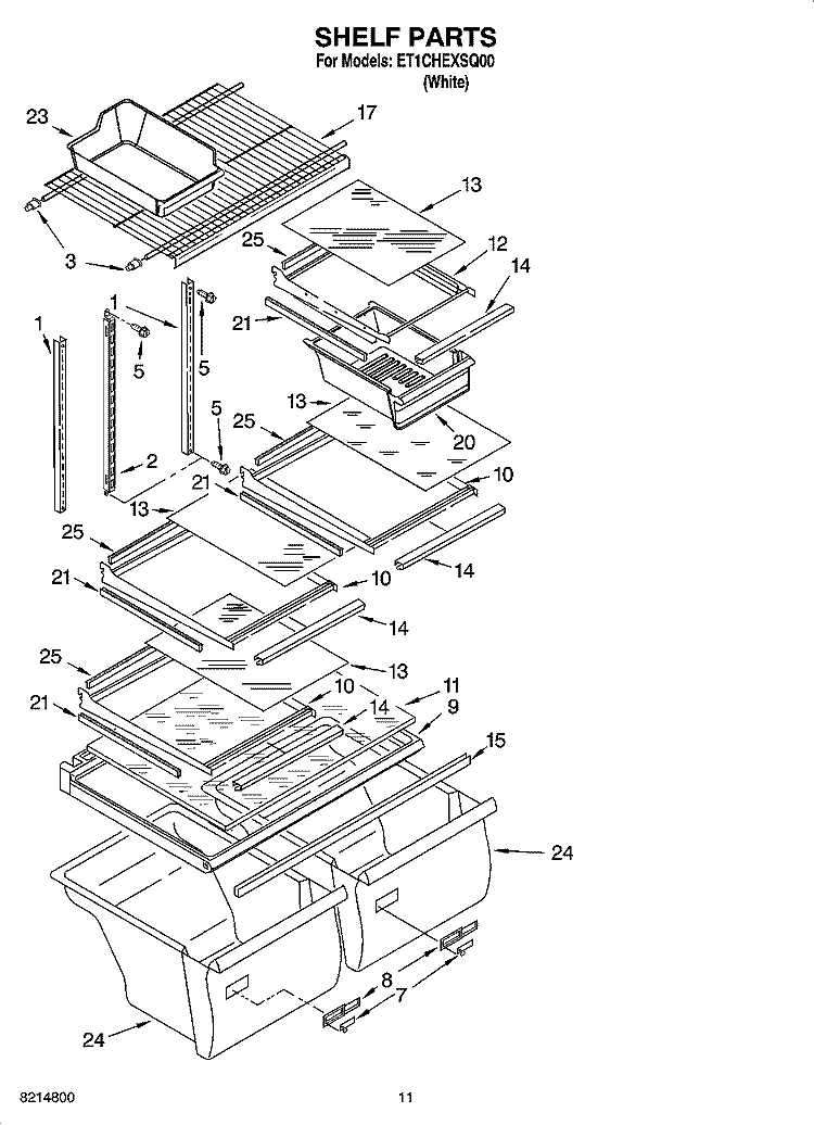 SHELF PARTS, OPTIONAL PARTS Diagram and Parts List for ET1CHEXSQ00  Whirlpool Refrigerator