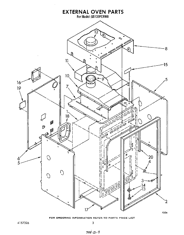 EXTERNAL OVEN Diagram and Parts List for SB130PERW0  Whirlpool Range