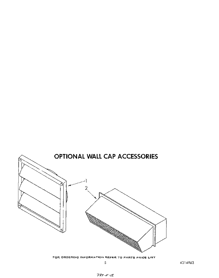 OPTIONAL WALL CAPS Diagram and Parts List for RC8950XRH2  Whirlpool Cooktop