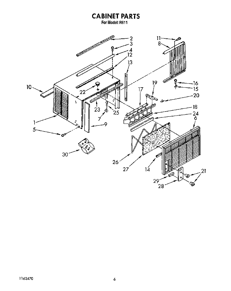 CABINET Diagram and Parts List for R611  Whirlpool Air Conditioner