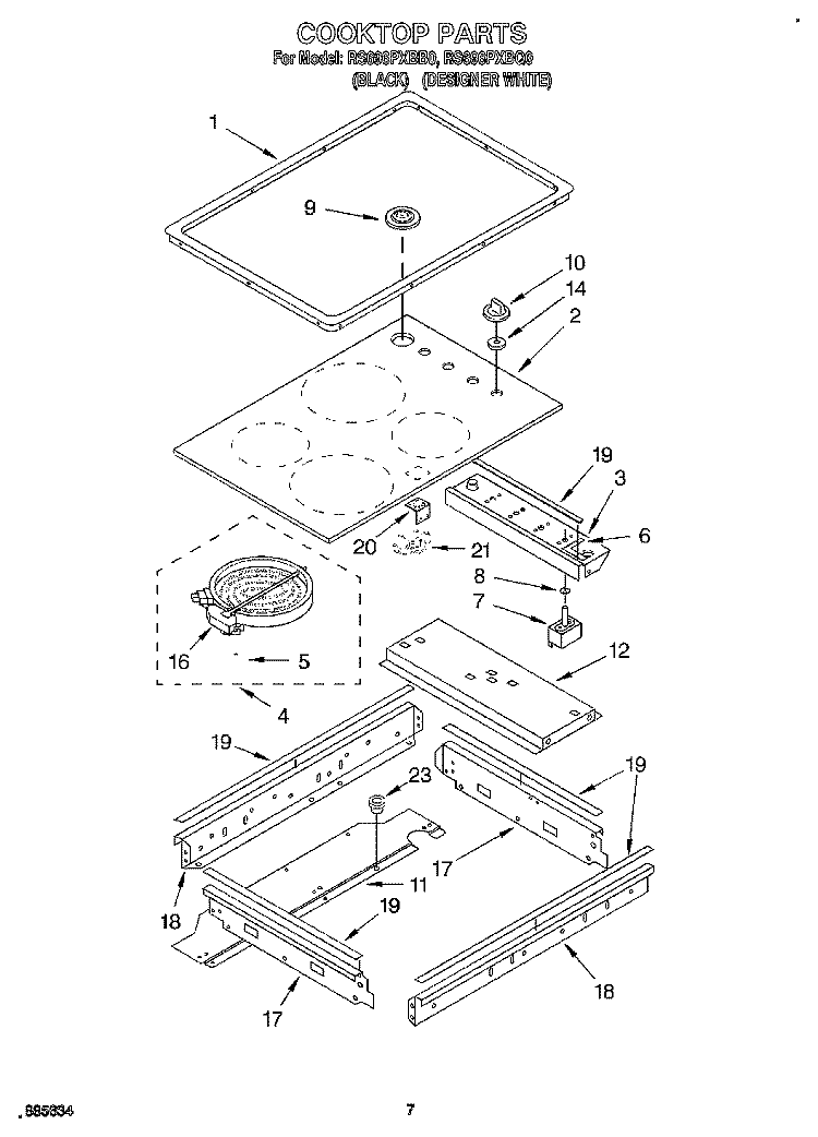 COOKTOP Diagram and Parts List for RS696PXBB0  Whirlpool Range
