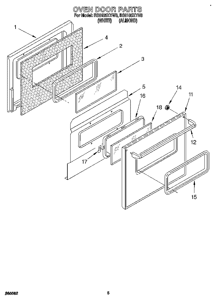 OVEN DOOR Diagram and Parts List for RS6105XYN6  Whirlpool Range