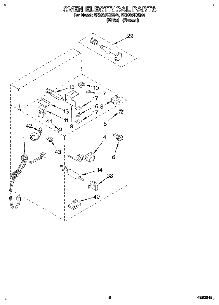 OVEN ELECTRICAL, LITERATURE Diagram and Parts List for SF370PEWN4  Whirlpool Range