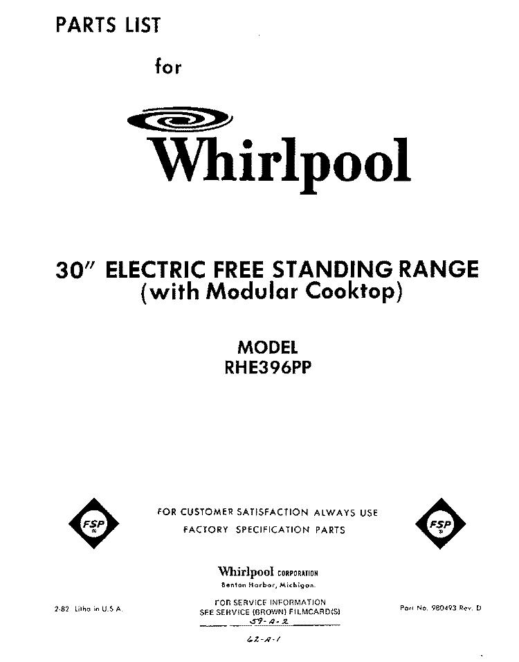 COOK TOP Diagram and Parts List for RHE396PP  Whirlpool Range