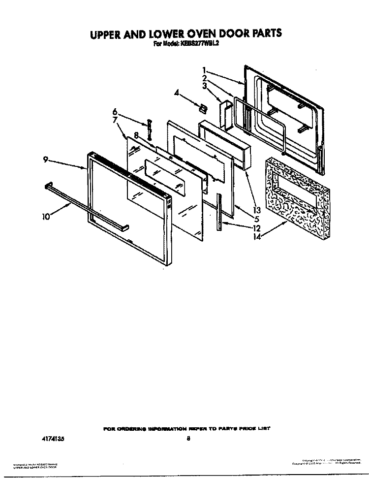 UPPER AND LOWER OVEN DOOR Diagram and Parts List for KEBS277WBL2  KitchenAid Wall Oven
