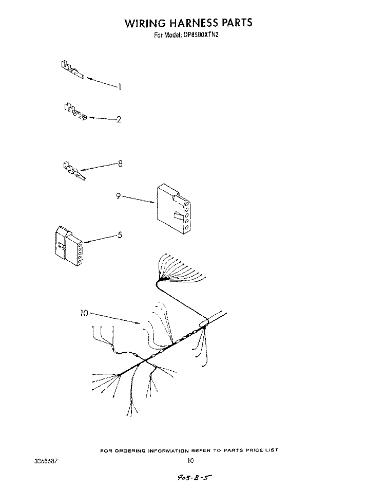 WIRING HARNESS Diagram and Parts List for DP8500XTN2  Whirlpool Dishwasher