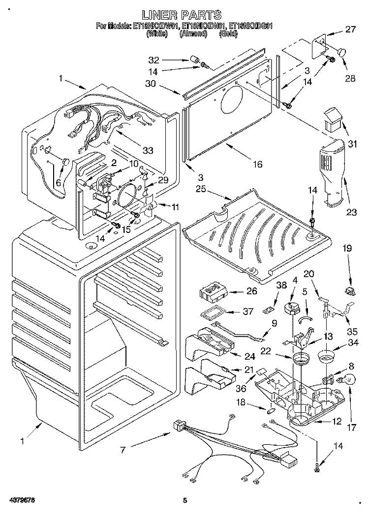 LINER Diagram and Parts List for ET18NKXDG01  Whirlpool Refrigerator