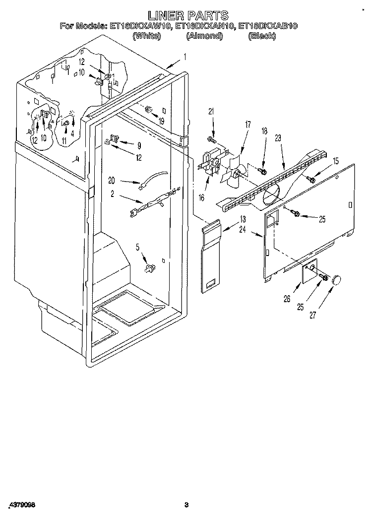 LINER Diagram and Parts List for ET18DKXAW10  Whirlpool Refrigerator