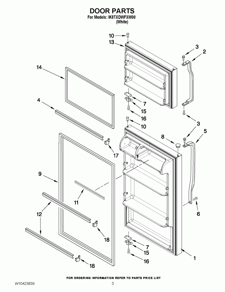 DOOR PARTS Diagram and Parts List for IK8TXDWFXW00  Whirlpool Refrigerator
