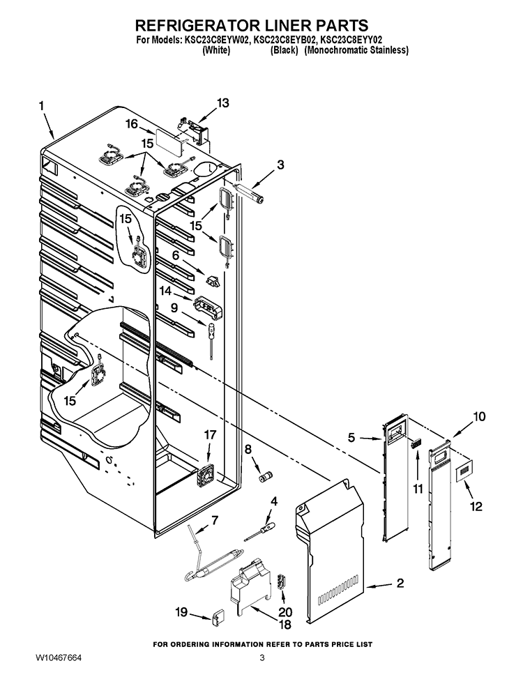 REFRIGERATOR LINER PARTS Diagram and Parts List for KSC23C8EYB02  KitchenAid Refrigerator
