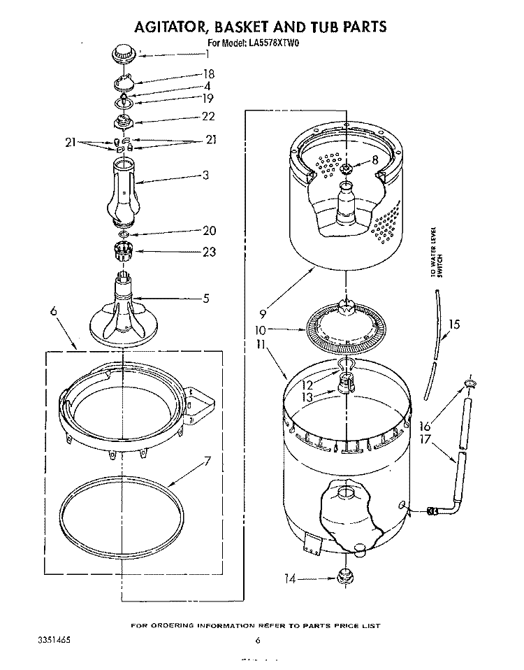 AGITATOR, BASKET AND TUB Diagram and Parts List for LA5578XTG0  Whirlpool Washer