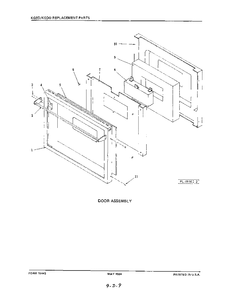 DOOR ASSEMBLY Diagram and Parts List for KGDO245EE  KitchenAid Wall Oven
