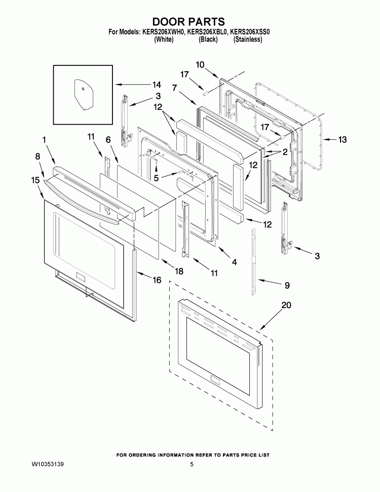 DOOR PARTS Diagram and Parts List for KERS206XBL0  KitchenAid Range