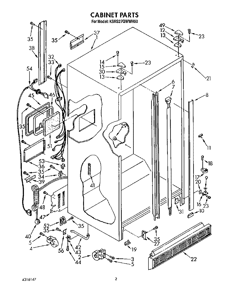 CABINET Diagram and Parts List for KSRS27QWWH00  KitchenAid Refrigerator