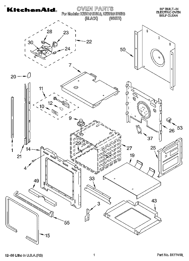 OVEN Diagram and Parts List for KEBI101DBL8  KitchenAid Wall Oven