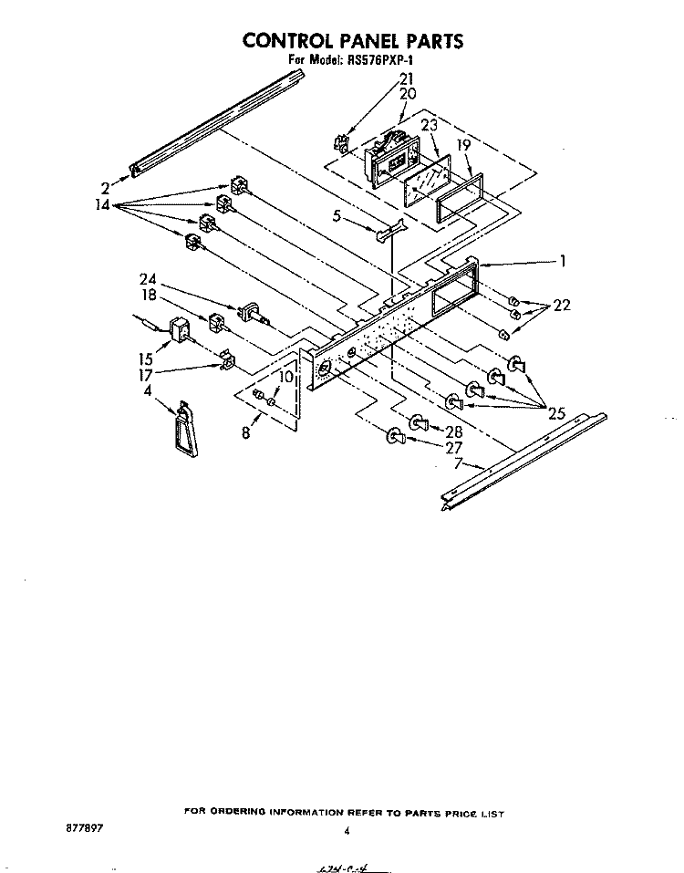CONTROL PANEL Diagram and Parts List for RS576PXP1  Whirlpool Range