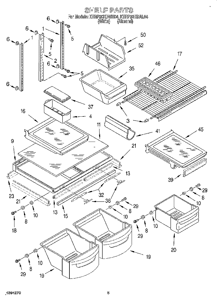 SHELF Diagram and Parts List for KTRP20KDWH04  KitchenAid Refrigerator