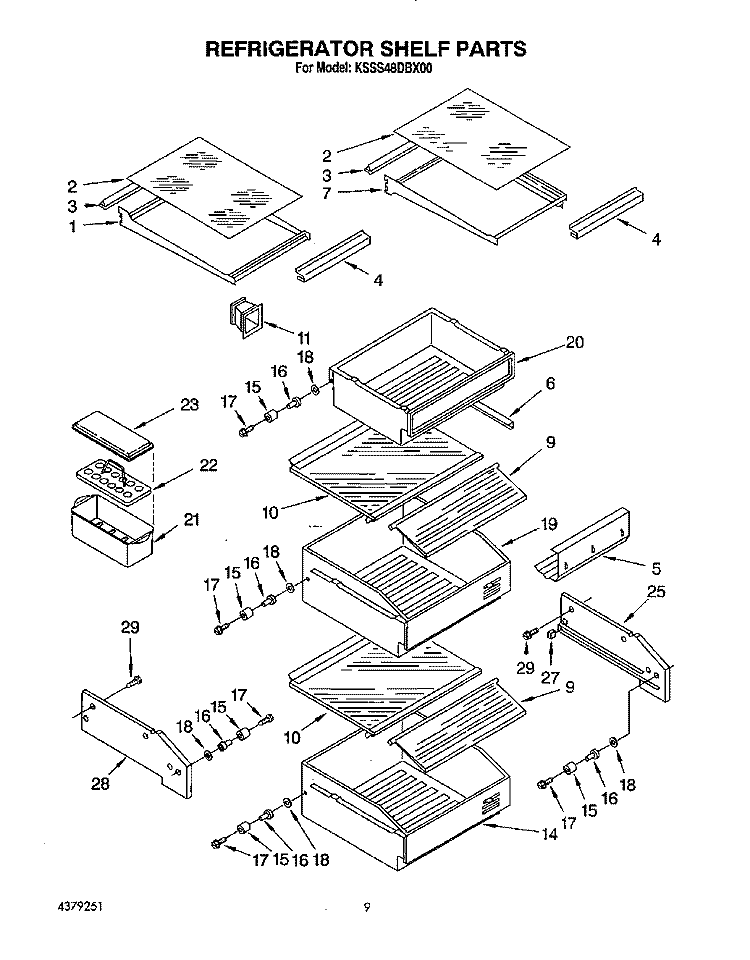 REFRIGERATOR SHELF Diagram and Parts List for KSSS48DBX00  KitchenAid Refrigerator