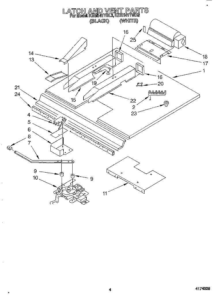 LATCH AND VENT Diagram and Parts List for KEBI141YWH3  KitchenAid Wall Oven