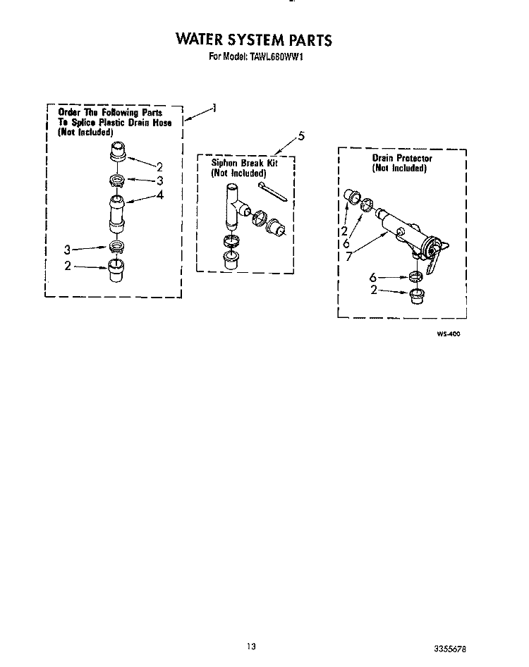 WATER SYSTEM Diagram and Parts List for TAWL680WW1  Estate Washer