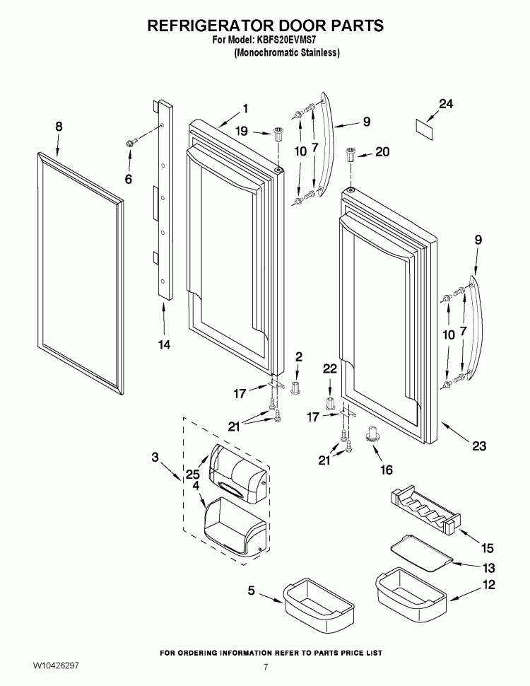 REFRIGERATOR DOOR PARTS Diagram and Parts List for KBFS20EVMS7  KitchenAid Refrigerator