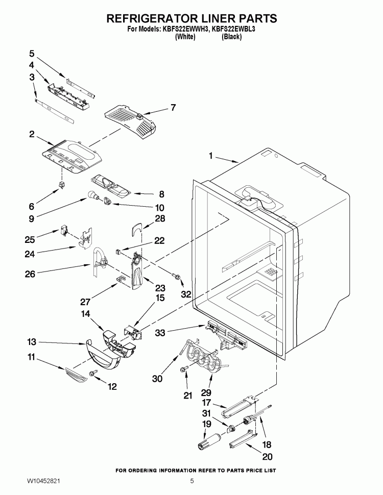REFRIGERATOR LINER PARTS Diagram and Parts List for KBFS22EWBL3  KitchenAid Refrigerator
