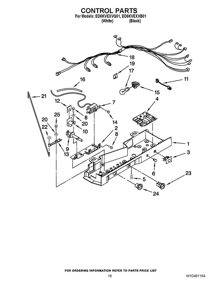CONTROL PARTS Diagram and Parts List for ED5KVEXVB01  Whirlpool Refrigerator