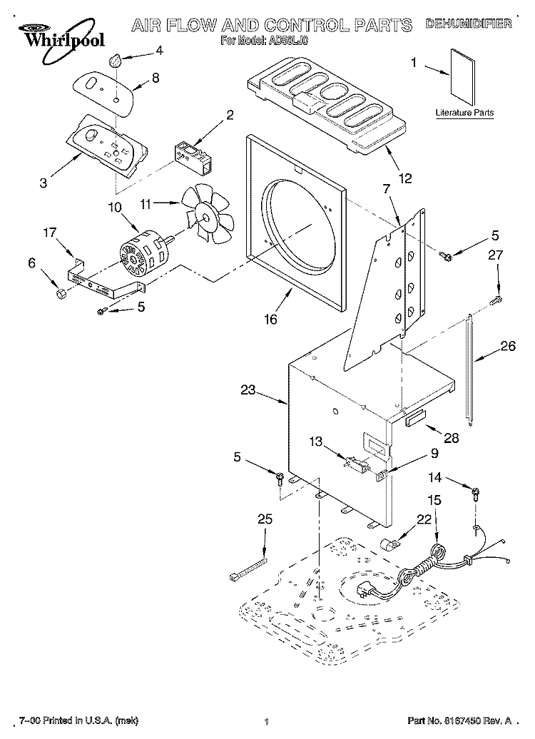 SECTION Diagram and Parts List for AD50LJ0  Whirlpool Dehumidifier